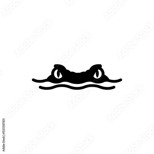 Crocodile eyes peeking above calm water surface close-up