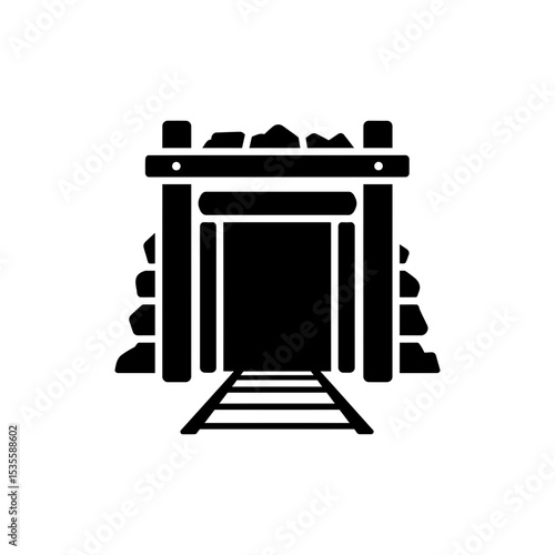 Mine Entrance with Wooden Frame Structure Outdoor Scene