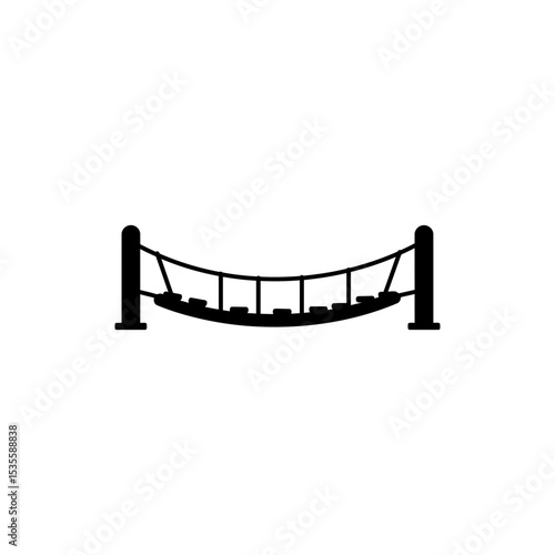 Schilderij op canvas Hanging Bridge with Rope Supports and Wooden Planks Over Water