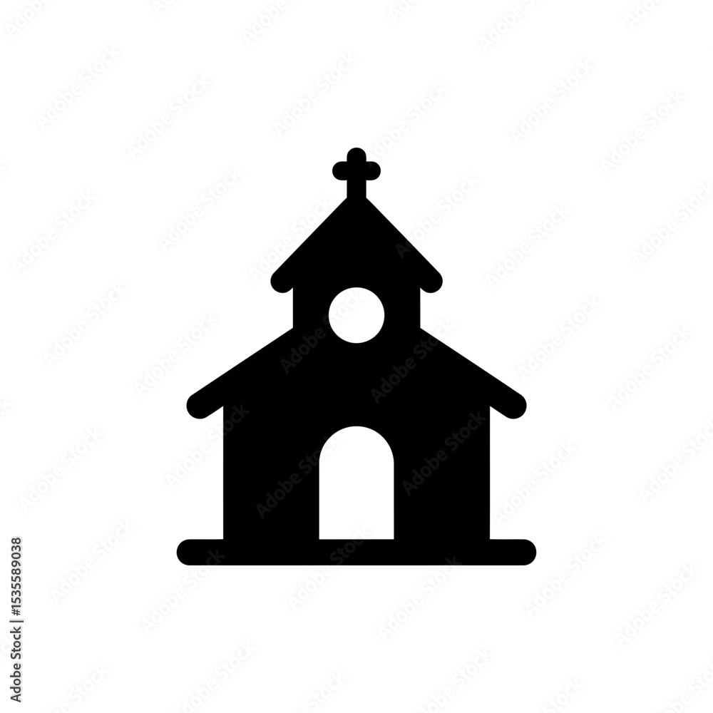 Church With Triangle Roof And Round Window Architecture Icon Church With Triangle Roof And Round Window Architecture Icon