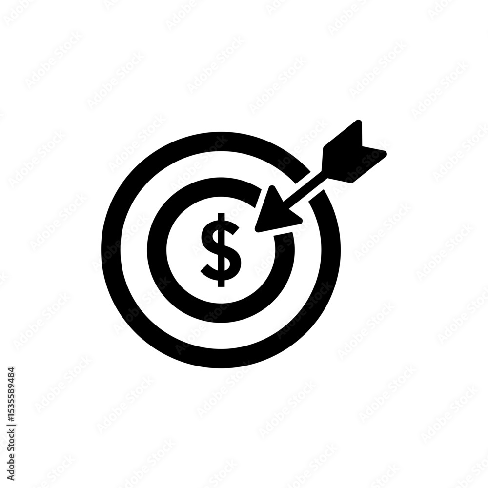 Dollar Target Inside Arrow Financial Goal Icon Dollar Target Inside Arrow Financial Goal Icon