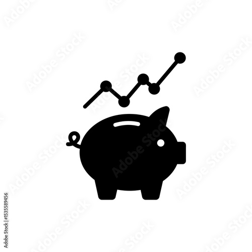 Graph line over a piggy bank indicating consistent savings growth