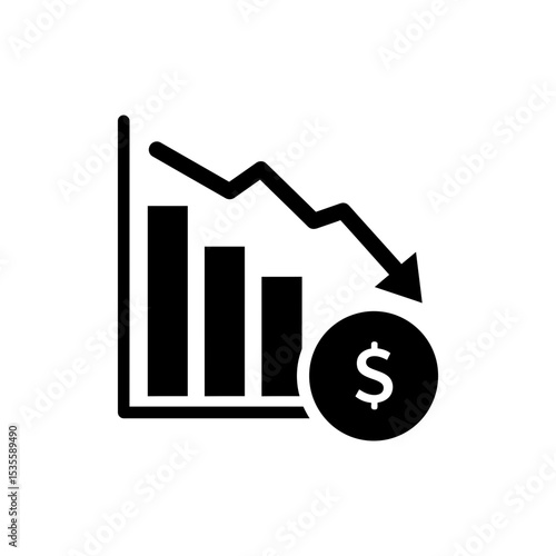 Downward trending graph with coin symbol icon for financial loss