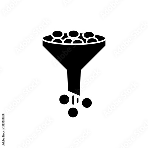 Coins passing through funnel icon for financial filtering and analysis