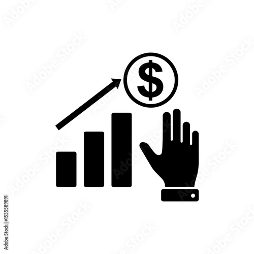 Bar chart with hand and dollar icon for total financial control