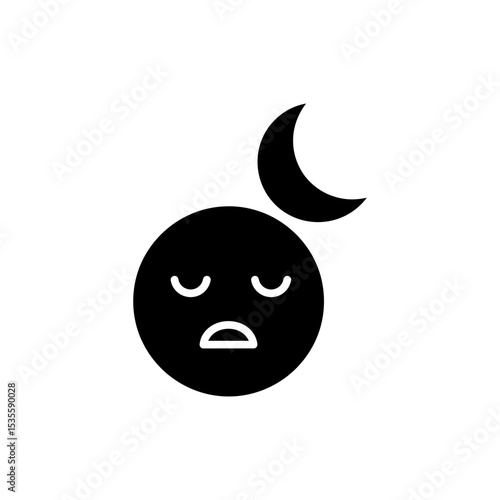 Sleepy face with crescent moon icon for night sleep and rest
