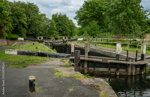 Hanwell, Greater London, UK: The Grand Union Canal at Hanwell in London. This is lock number 94 at the Hanwell Flight of Locks. 