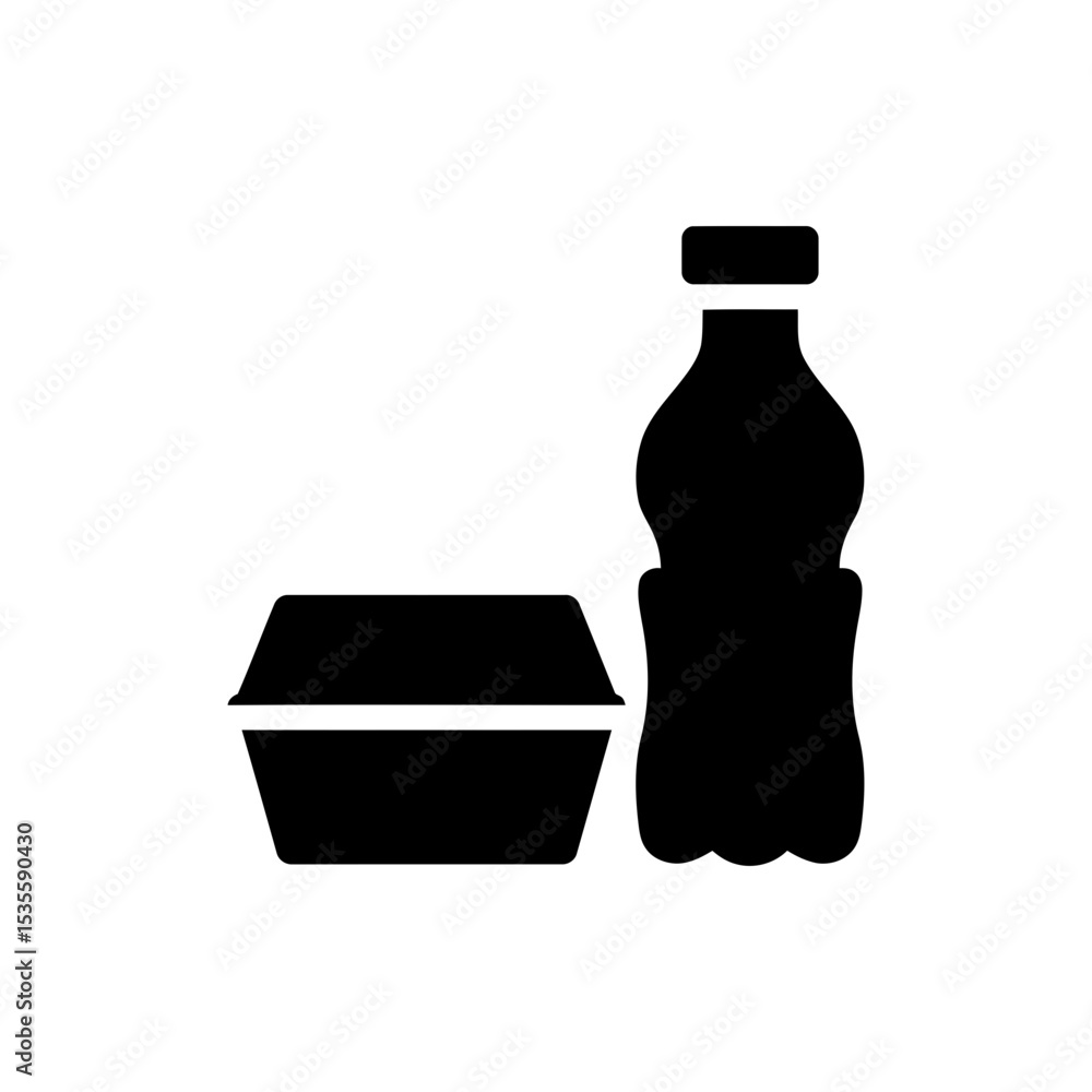 Water bottle placed beside meal box for healthy lunch Water bottle placed beside meal box for healthy lunch