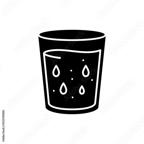 Cold glass of water with condensation drops refreshing drink icon