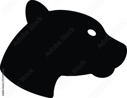 Black silhouette graphic of a bear head in profile isolated on white background
