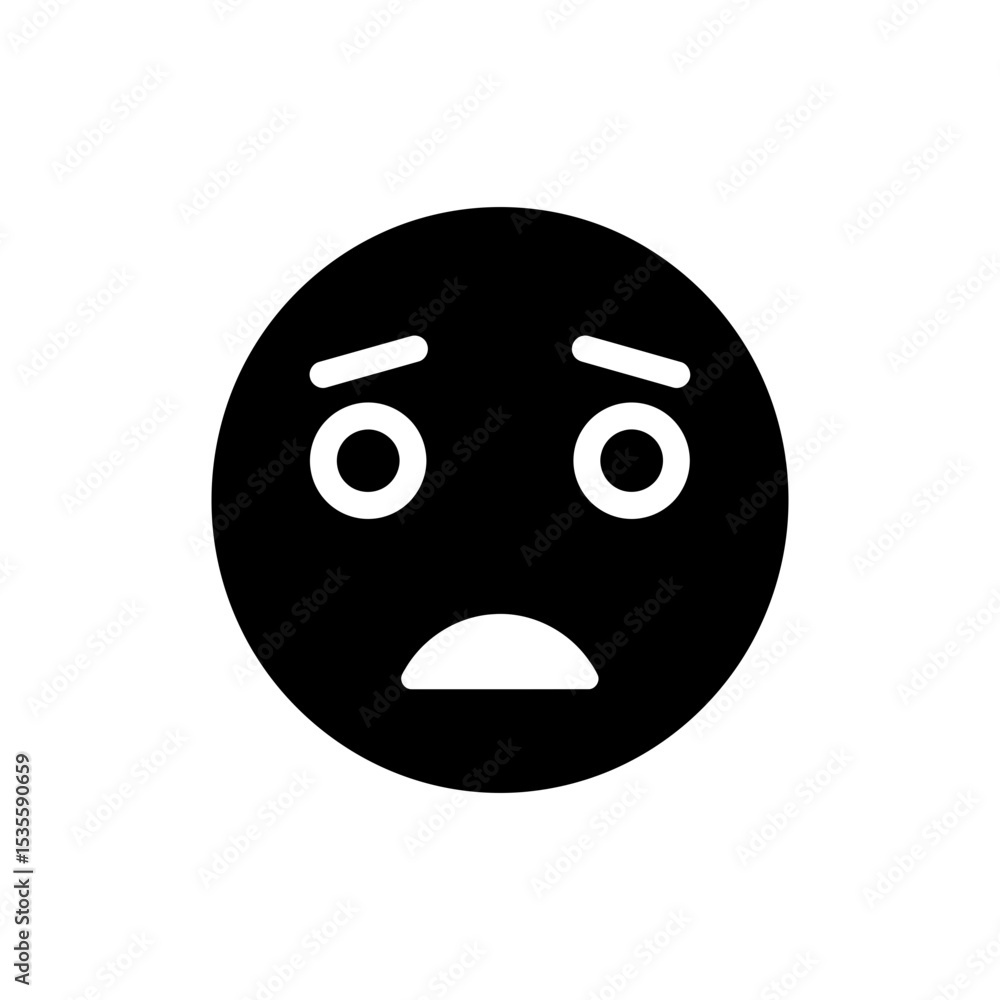 Scared face with raised eyebrows expressing anxiety and worry Scared face with raised eyebrows expressing anxiety and worry