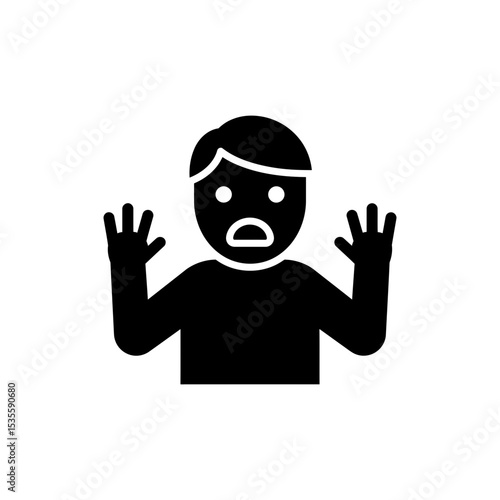 Scared face with hands up showing fear and surprise