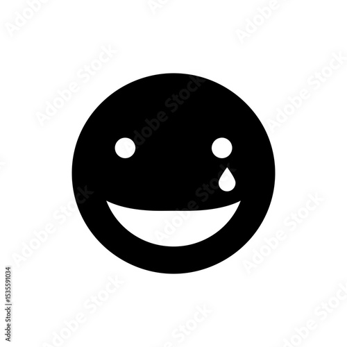 Face grinning with single tear showing bittersweet emotion