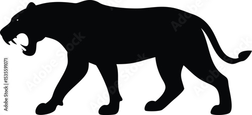 Black silhouette of a roaring lion walking with a sense of threat and power