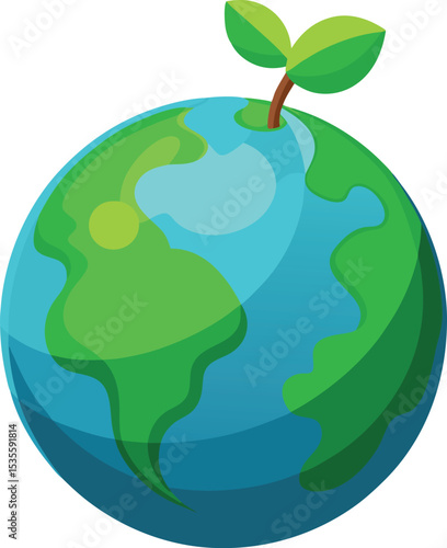 Green planet earth with sprout growing illustration
