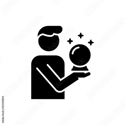 Character holding crystal ball predicting future or fortune telling