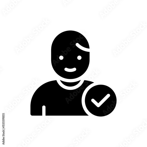 Character with checkmark symbol showing approval and success