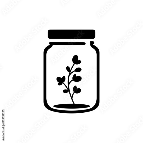 Sealed jar with plant silhouette representing eco preservation