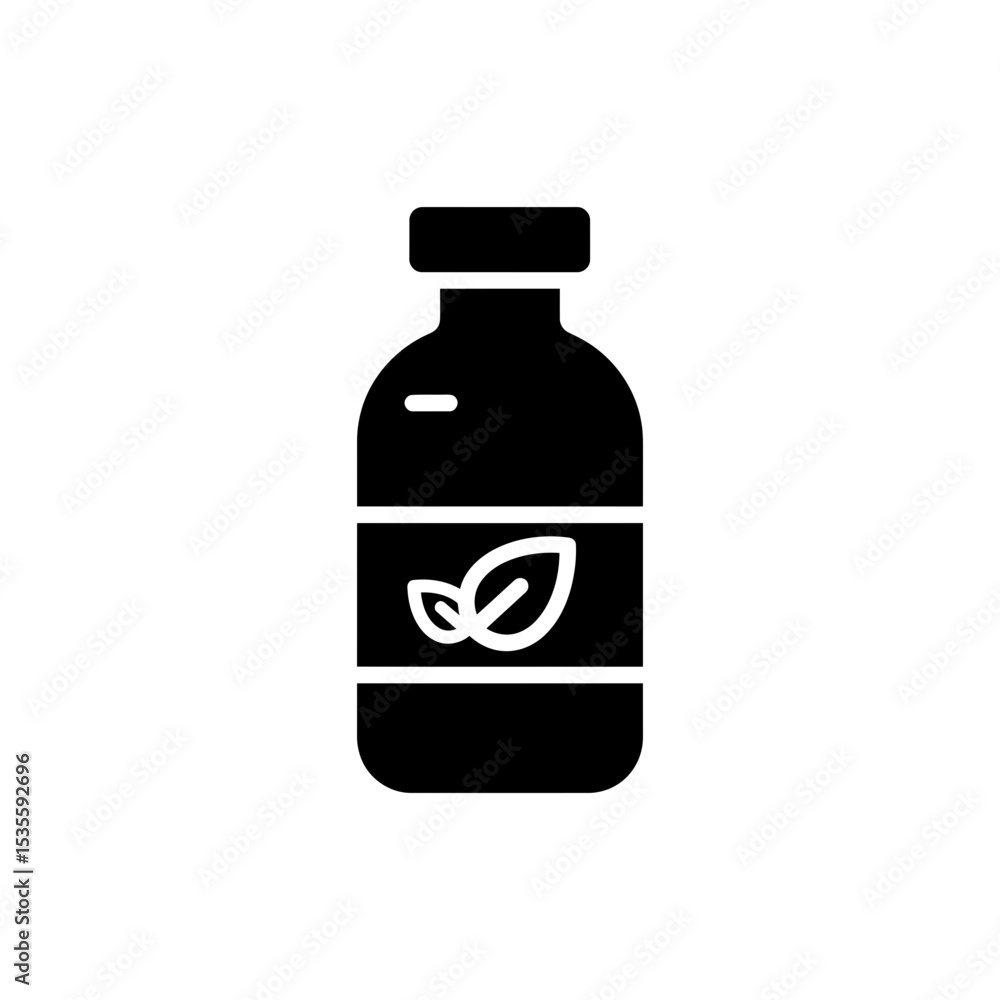 Biodegradable bottle icon with leaf label for eco packaging concept Biodegradable bottle icon with leaf label for eco packaging concept
