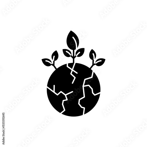 Cracked Planet Icon with Leaves Symbolizing Healing Earth