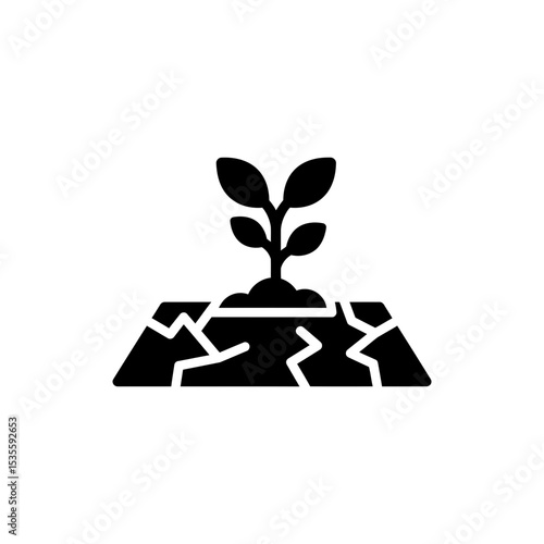 Cracked Earth Icon with Green Plant Growing in Center