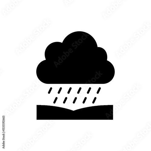 Cloud icon raining down over a green agricultural field for farming