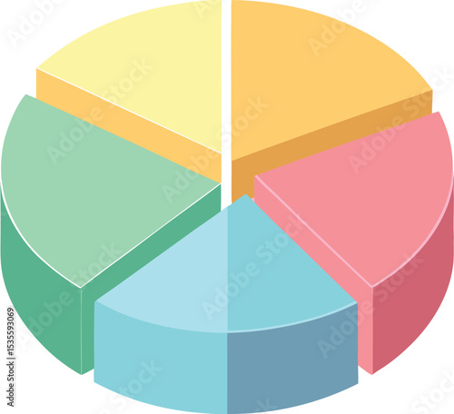 Five section pastel color pie chart data visualization