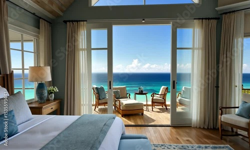 Luxurious Coastal Bedroom Ocean View Tranquil Decor Design