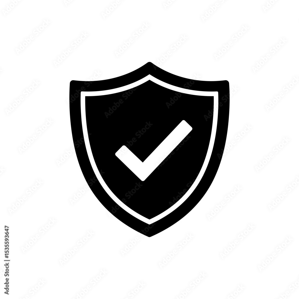 Shield with Check and Border Icon Representing Strong Verified Security Shield with Check and Border Icon Representing Strong Verified Security