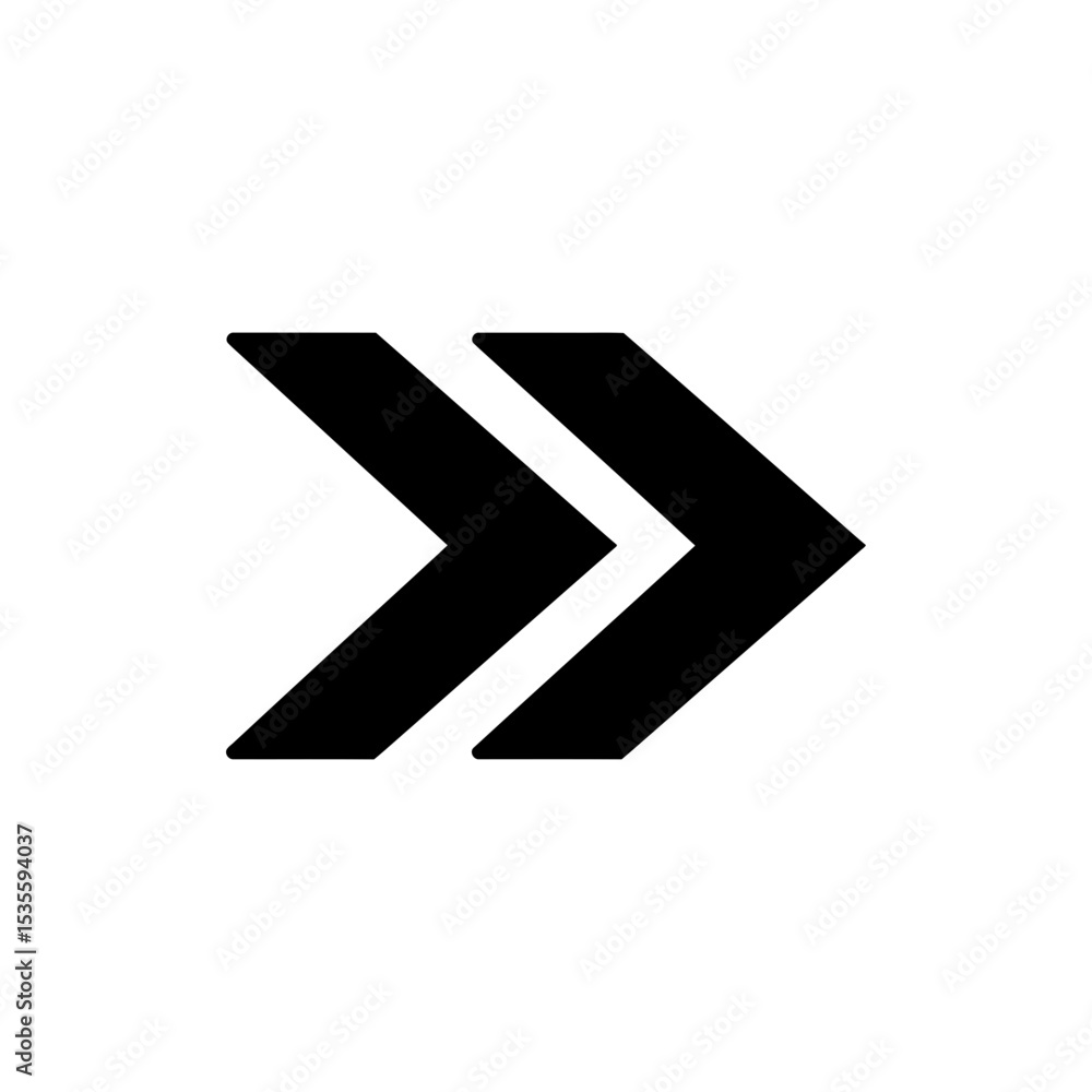 Double chevrons facing right indicating fast forward or next Double chevrons facing right indicating fast forward or next