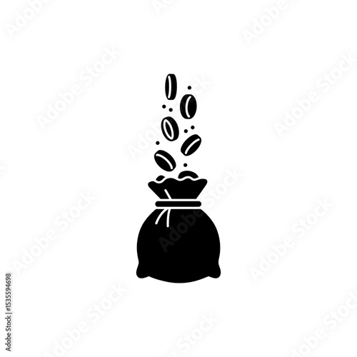 Coins Pouring Into Money Bag Icon Representing Wealth Accumulation