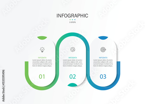 Infographic line curve. Timeline 3 Key Points. Business Presentation , Report, Marketing, Timeline and Planning. Vector Illustration.