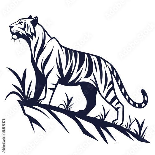 Majestic tiger silhouette standing on a cliff edge depicting the power of wildlife