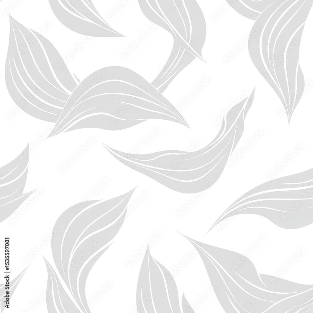 Fototapeta premium Seamless Pattern Of Elegant Gray Leaves, Abstract Botanical Design, Floral Background, Nature Inspired, Modern Texture, White Background