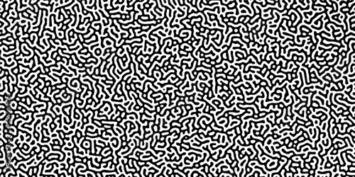 Turing reaction diffusion monochrome seamless pattern with chaotic motion .Linear design with biological shapes. Organic lines in memphis. abstract turing organic wallpaper background .	