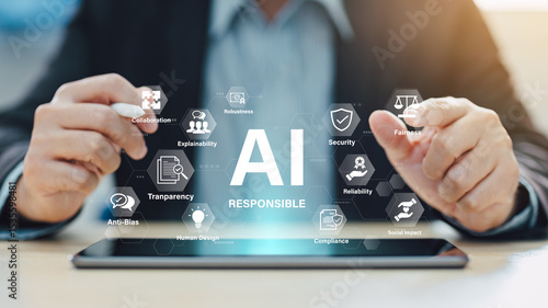 Foto Responsible AI concept with ethical principles transparency and social impact in