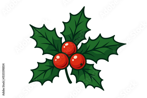 Holly berry vector icon. Christmas holiday symbol with red berries and green leaves. Traditional winter plant illustration for festive decoration design, isolated on white background.