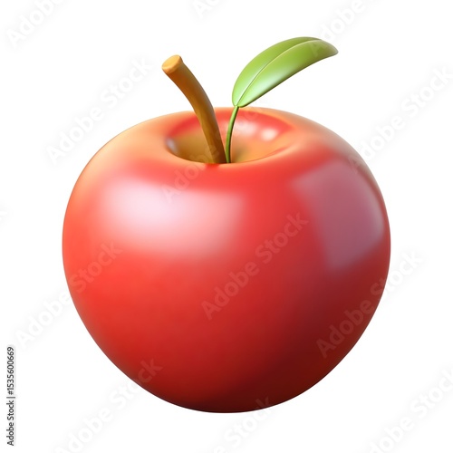 Single red apple with leaf 3d render isolated on a white background