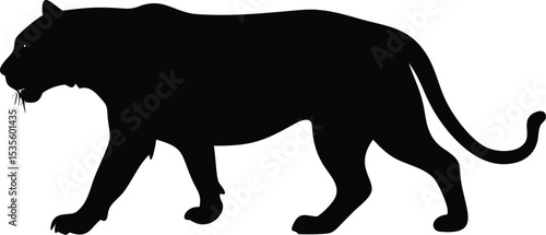 Silhouette of a powerful walking panther depicted in clean black and white design