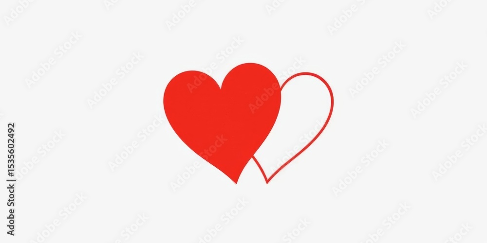 Obraz premium Two minimalist hearts intertwined, subtly overlapping, risograph print style, support, pink