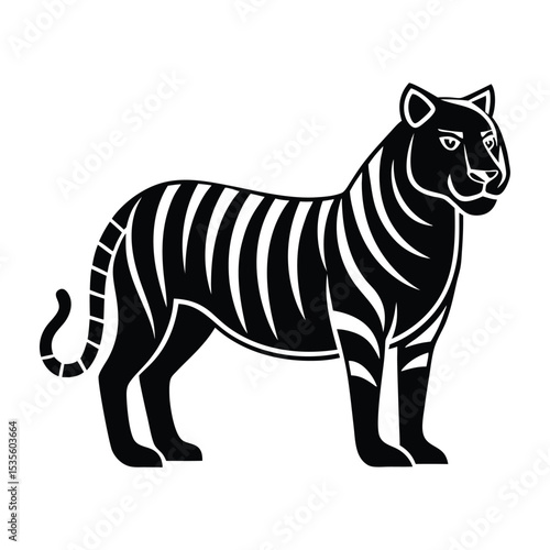 Striking black and white silhouette of a majestic tiger in a static posing