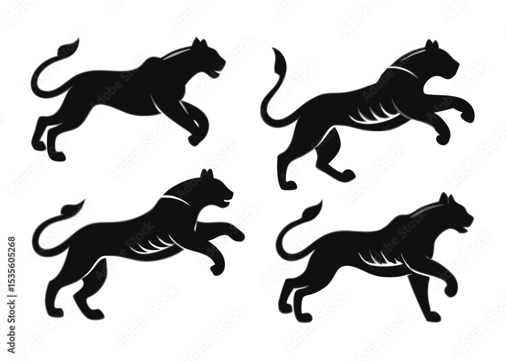Fototapeta premium Dynamic Black Panther Silhouettes in Motion for Creative Projects