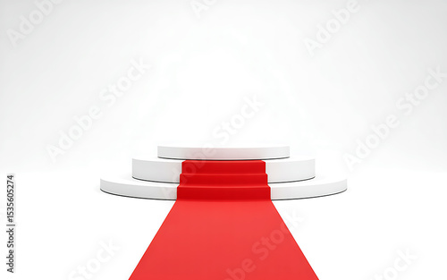 White platform with red carpet for award ceremony