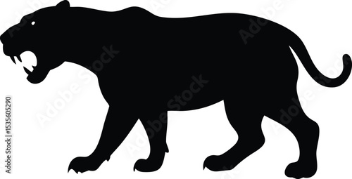 Vector silhouette illustration of a fierce and roaring panther on a white background