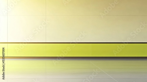 Abstract interior space with smooth floor and minimalist wall design featuring soft yellow and green tones