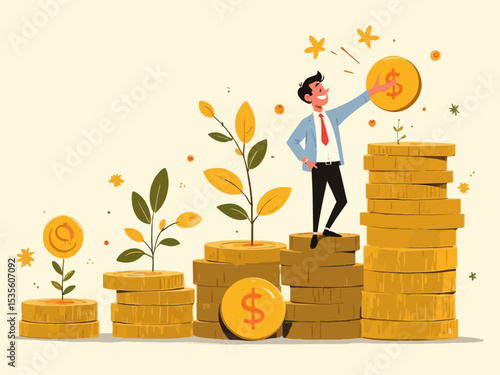  Investment growth compound interest, capital gain profit or wealth accumulation, increase pension fund or revenue, financial success, increase deposit value concept