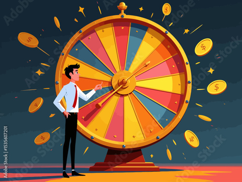  Life depend on luck, fortune wheel randomness, chance and opportunity to get new job, investment winning or gambling conce