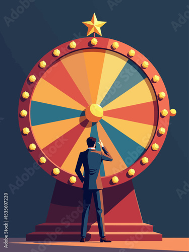  Life depend on luck, fortune wheel randomness, chance and opportunity to get new job, investment winning or gambling conce