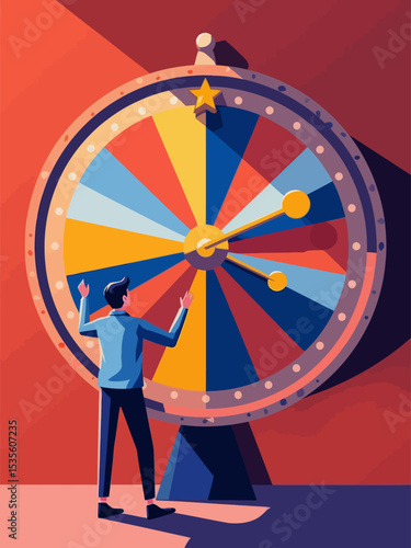  Life depend on luck, fortune wheel randomness, chance and opportunity to get new job, investment winning or gambling conce