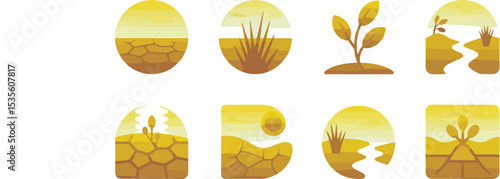 Drought Icon Set Illustrating Various Drought Conditions- World Day to Combat Desertification & Drought  icons